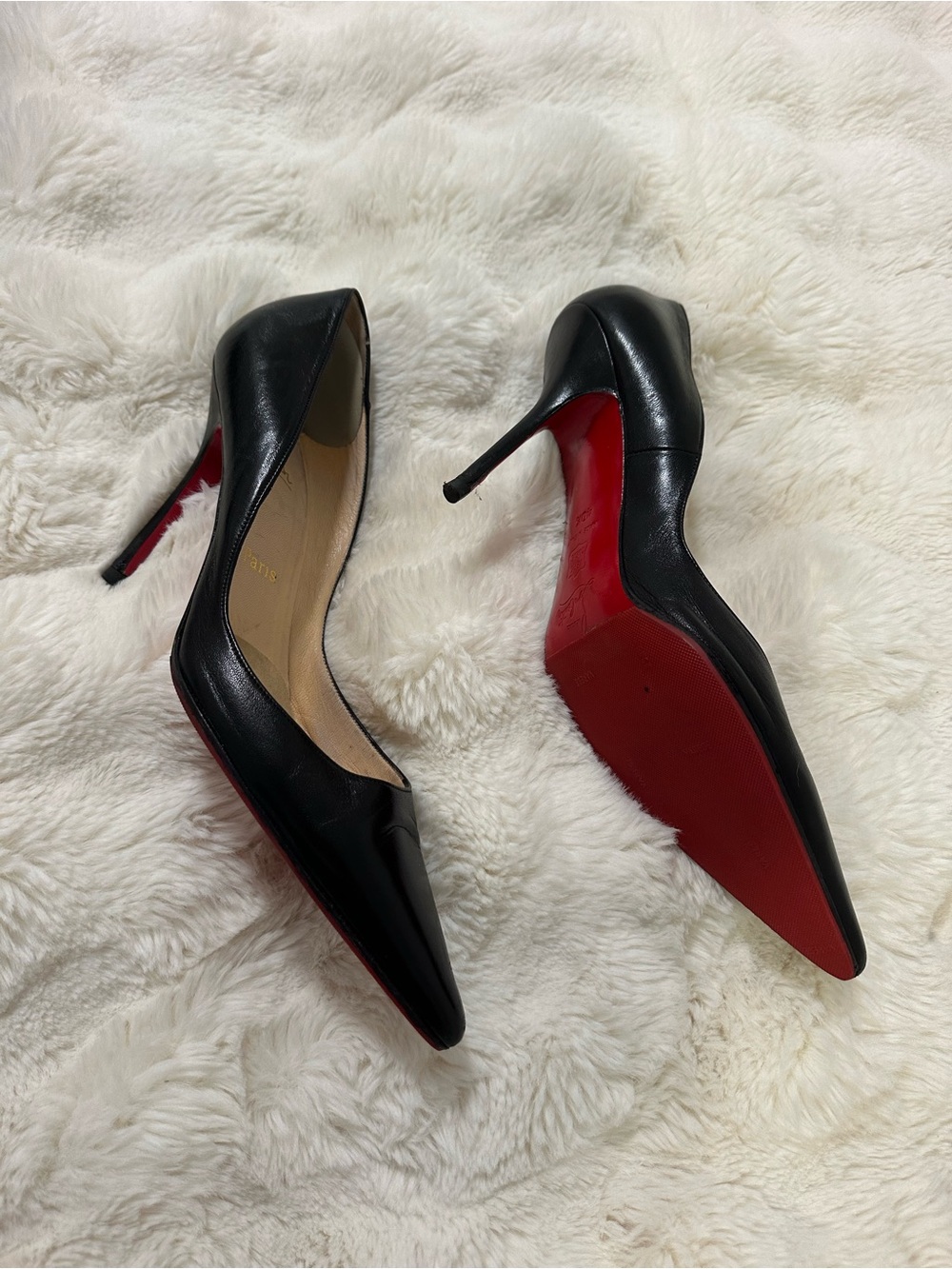 Christian Louboutin Black Leather Pointed Toe Pumps with Red Sole